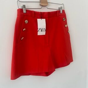 Zara Red Tailored Skort with gold Buttons Details